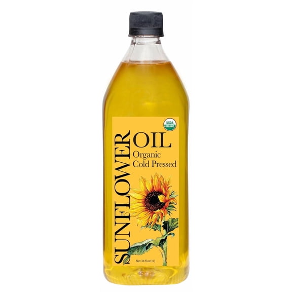 DAANA Sunflower Oil: Certified USDA Organic, Extra Virgin, Cold Pressed, High Oleic, Non-GMO. Healthy Oil for Cooking, Baking, Frying, Hair and Skin Care. Pesticide and Chemical Free (34 Fl oz)