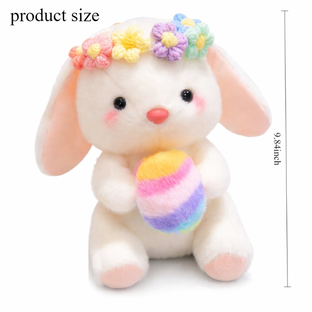 2pcs 9.84 in Bunny Stuffed Animal Plush Toy, Soft Bunny with Flower Crown & Bouquet, Easter Basket Stuffers for Kids, Easter Decorations for Home