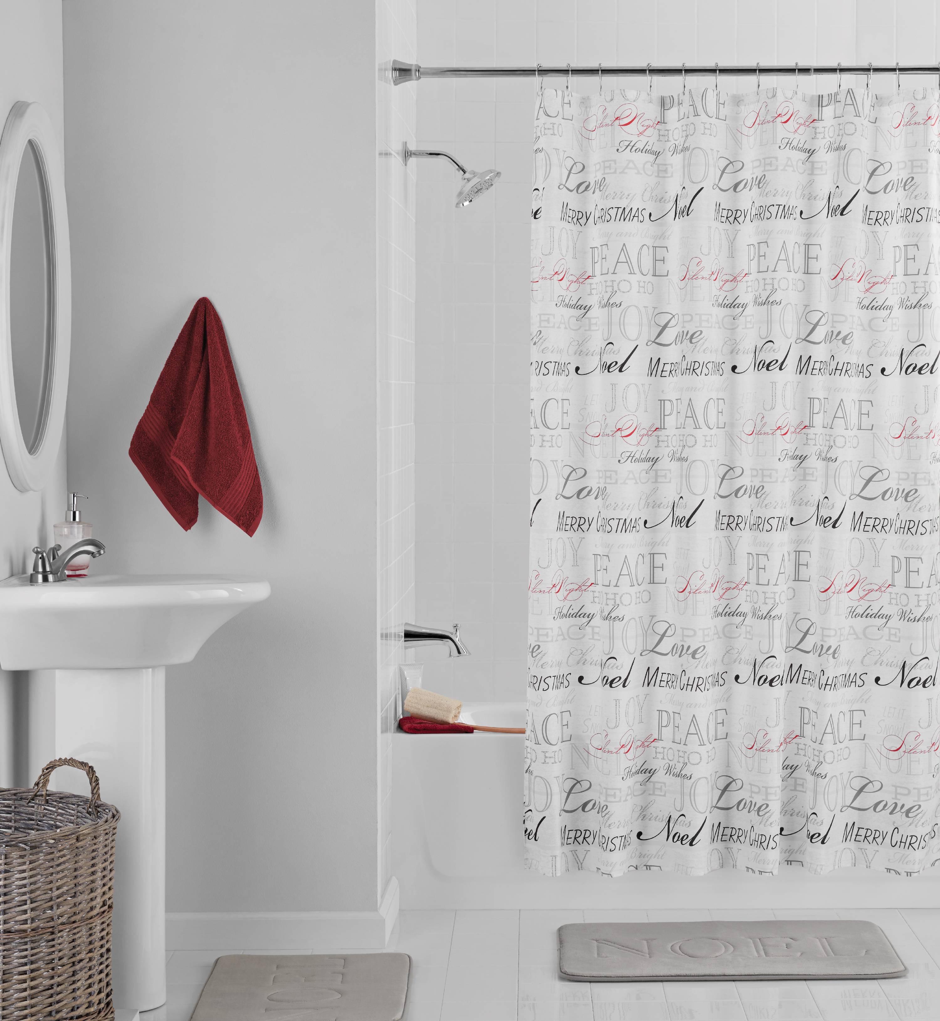 Holiday Time Christmas Words 15Piece Shower Curtain Bath Set, Grey