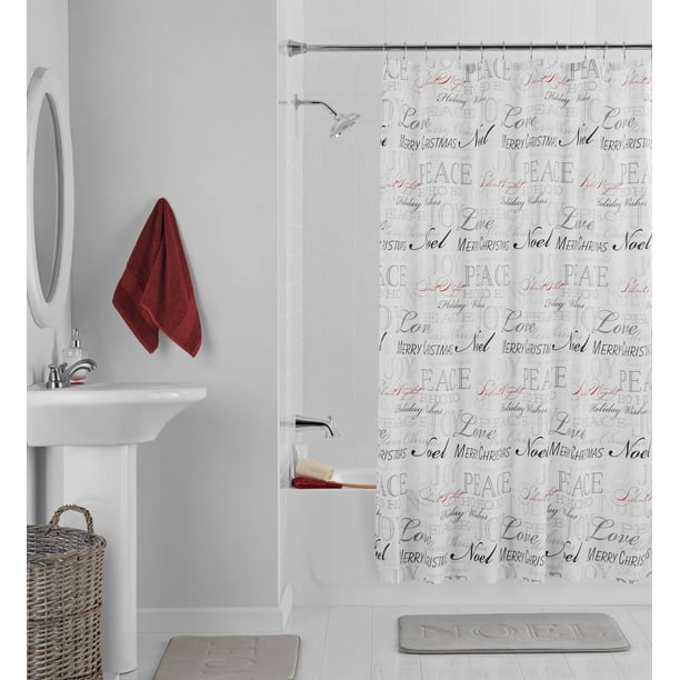 Holiday Time Christmas Words 15-Piece Shower Curtain Bath Set, Grey - Walmart.com - Walmart.com