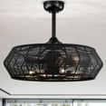 thumbnail image 4 of Warehouse of Tiffany Akasha 28 Inch Rattan Rope Fandelier 6 Light with Remote (Color Optional) Matte Black, 4 of 5