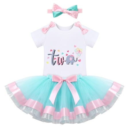 

IBTOM CASTLE Baby Girl Cake Smash 1st Birthday Elephant Onesie Party Outfit Princess Romper+Tutu Skirt+Headband Photo Props Clothes 2 Years Blue