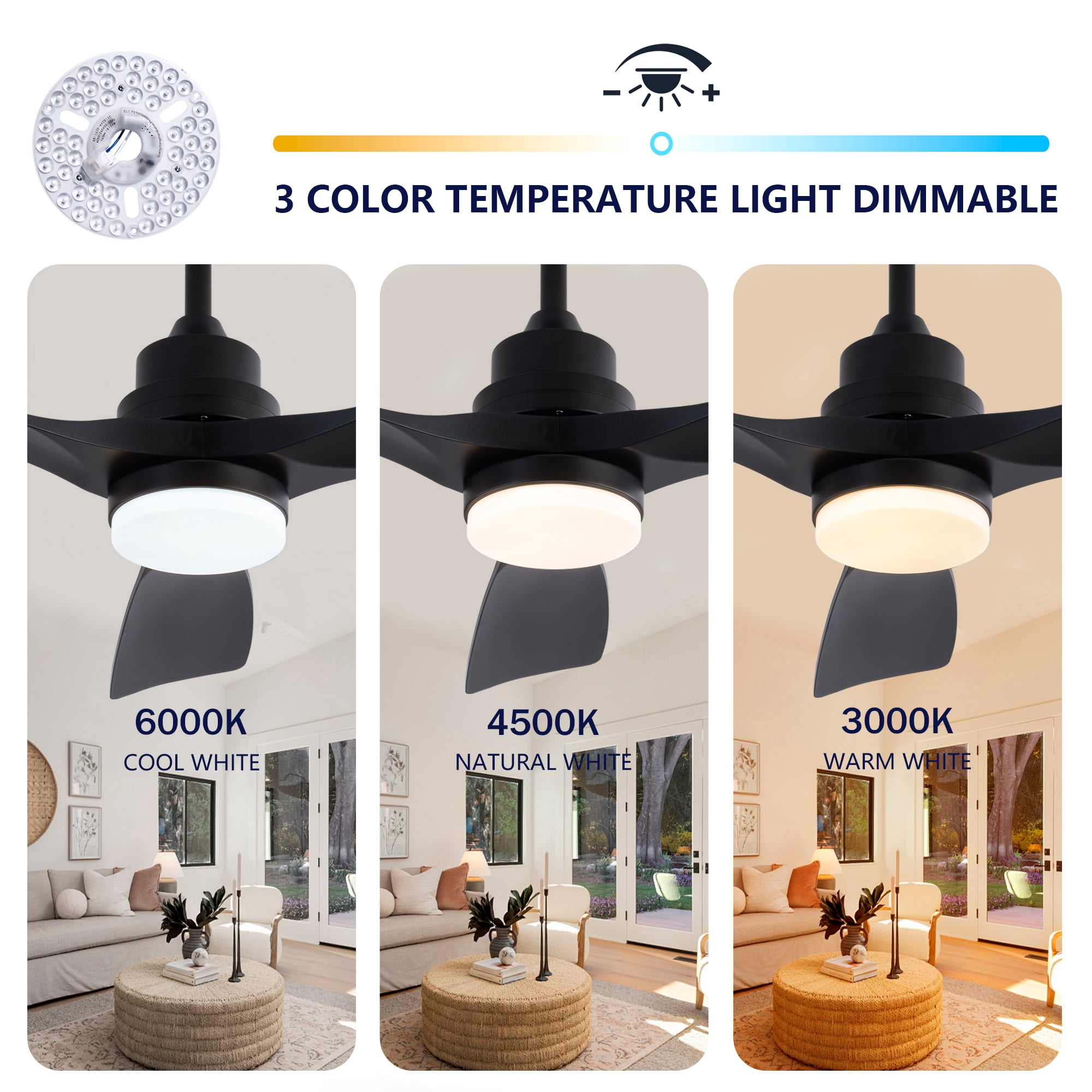 Ceiling Fan with Lights, 42 Inch Remote Control 3 ABS Blades Outdoor Ceiling Fan for Patio Farmhouse Bedroom, Black