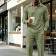 thumbnail image 6 of Delconic Mens Casual Cotton Linen Two Piece Set Long Sleeve Collared Pullover Top and Drawstring Straight Leg Pants Outfit Army Green L, 6 of 6
