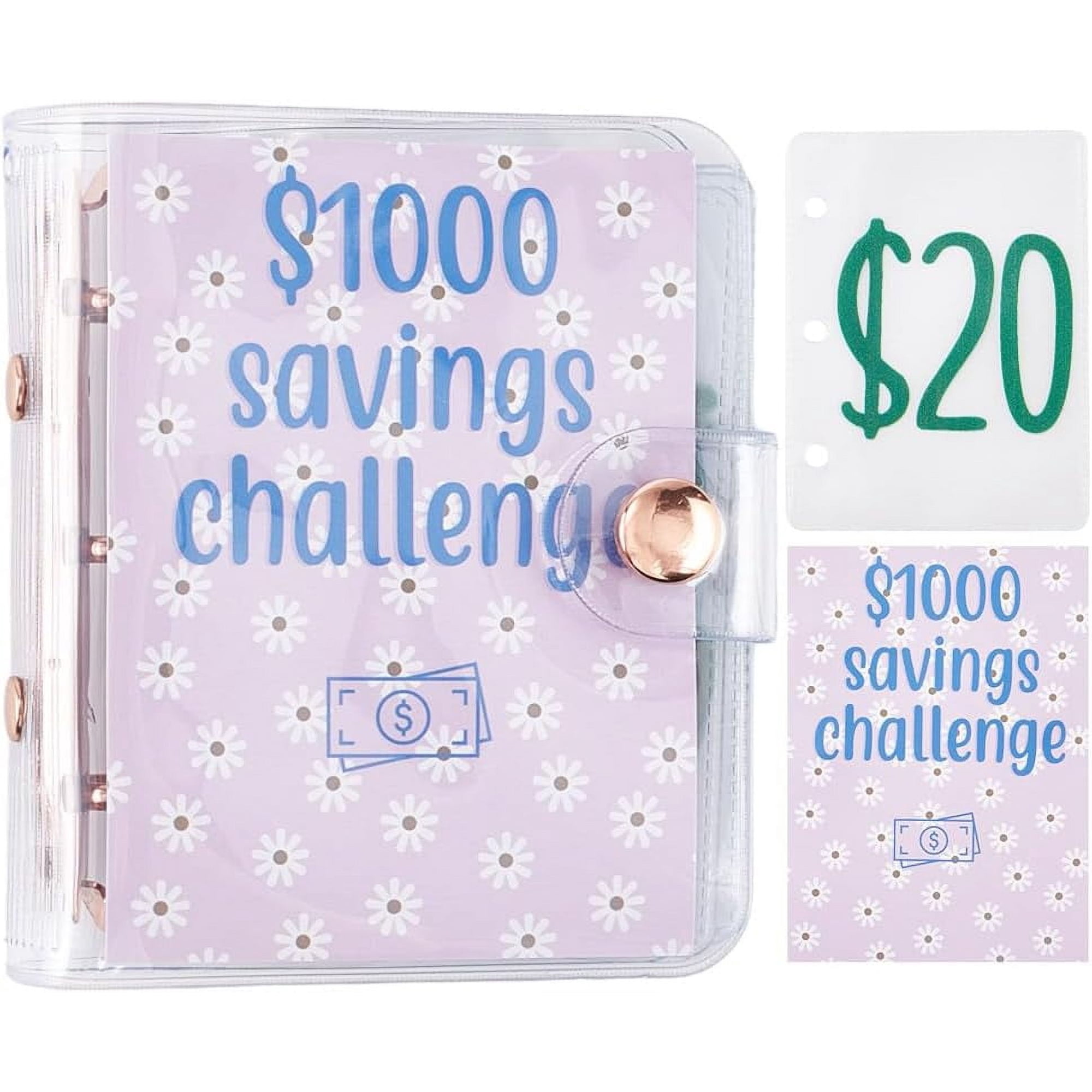 1book Mini Binder with Cash Envelopes $1000 Savings Challenge Binder Money Budgets Cash Wallet PVC Binder Notebook Reusable for Saving Budgeting Christmas Mothers Day Home Office School Gifts Pink
