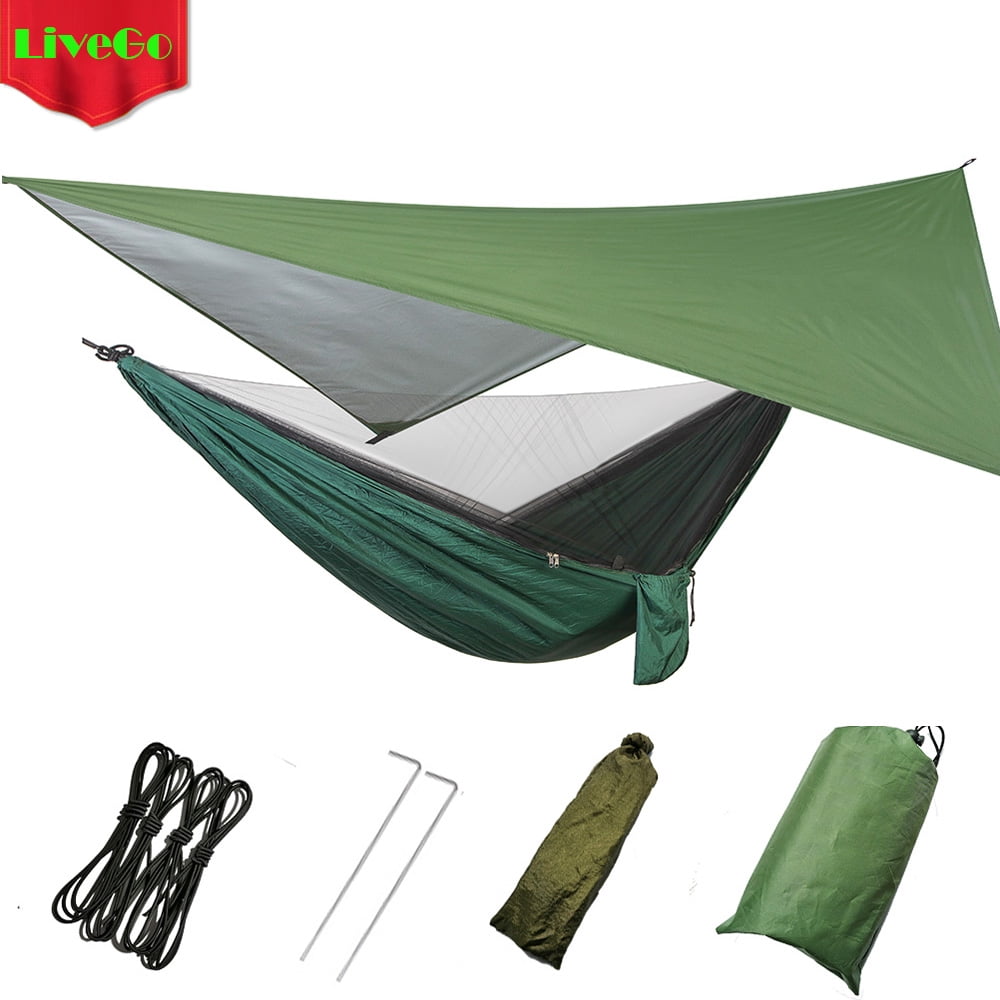 LiveGo Camping Hammock Mosquito with Mosquito Net and Rain Fly Tent