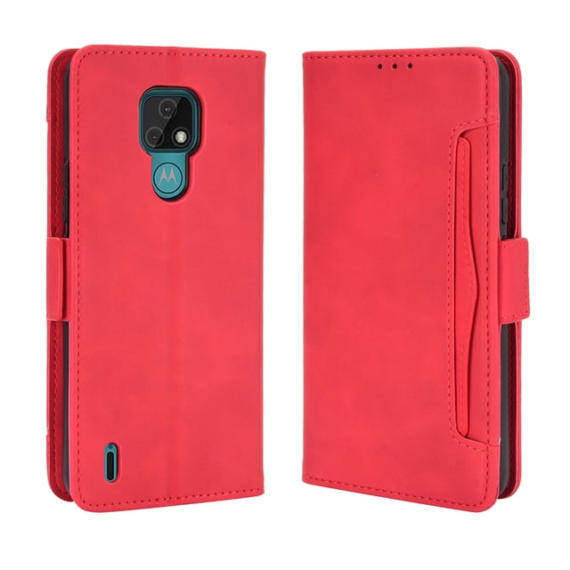 Case for Motorola MOTO E7 Cover Adjustable Detachable Card Holder Magnetic closure Leather Wallet Case - Red