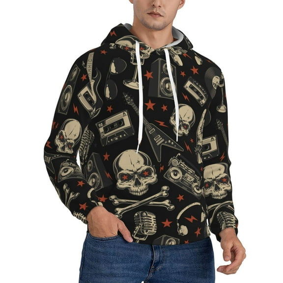 Guitar Music Skull Hoodie Men Unisex 3d Fleece Hooded Sweatshirt 3x-Large