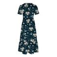 thumbnail image 5 of Wycnly Summer Dresses for Women Womens Summer Dresses Loose Flowy Pleated Swing Tunic Long Dresses with Pocket Women Elegant Floral Print Crewneck Short Sleeve Maxi Sun Dress, 5 of 6