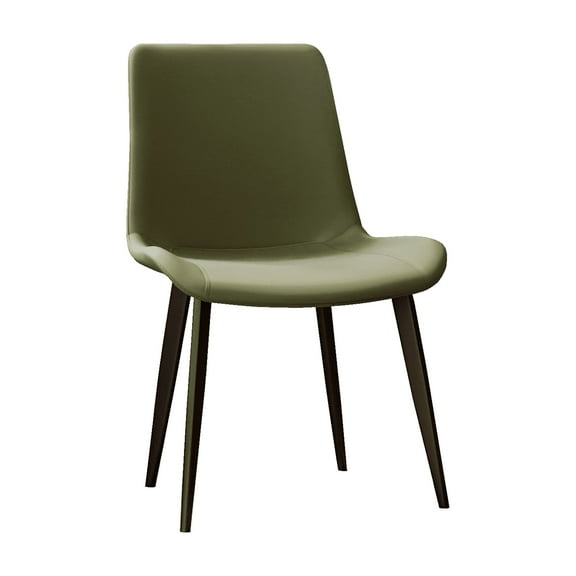 2PCS Olive Green Upholstered Dining Chairs, Modern Faux Leather Cushion Seat & Sturdy Metal Legs for Kitchen & Dining Room