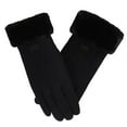 thumbnail image 3 of dianhelloya Letter Logo Anti-slip Windproof Solid Color Suede Gloves Women Winter Fluffy Cuffs Driving Gloves 1 Pair Black, 3 of 8