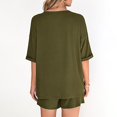thumbnail image 6 of Women's 2 Piece Summer Outfit Set, Casual Oversized V Neck T-Shirt & High Waisted Biker Shorts, Lounge Wear Shorts Set, Workout Yoga Clothes Army Green XL, 6 of 8