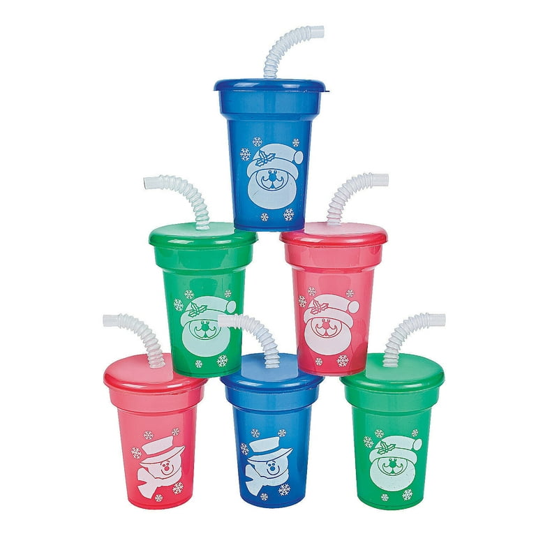 Christmas Party Cups Set 12 Lids Straws Kids Disposable