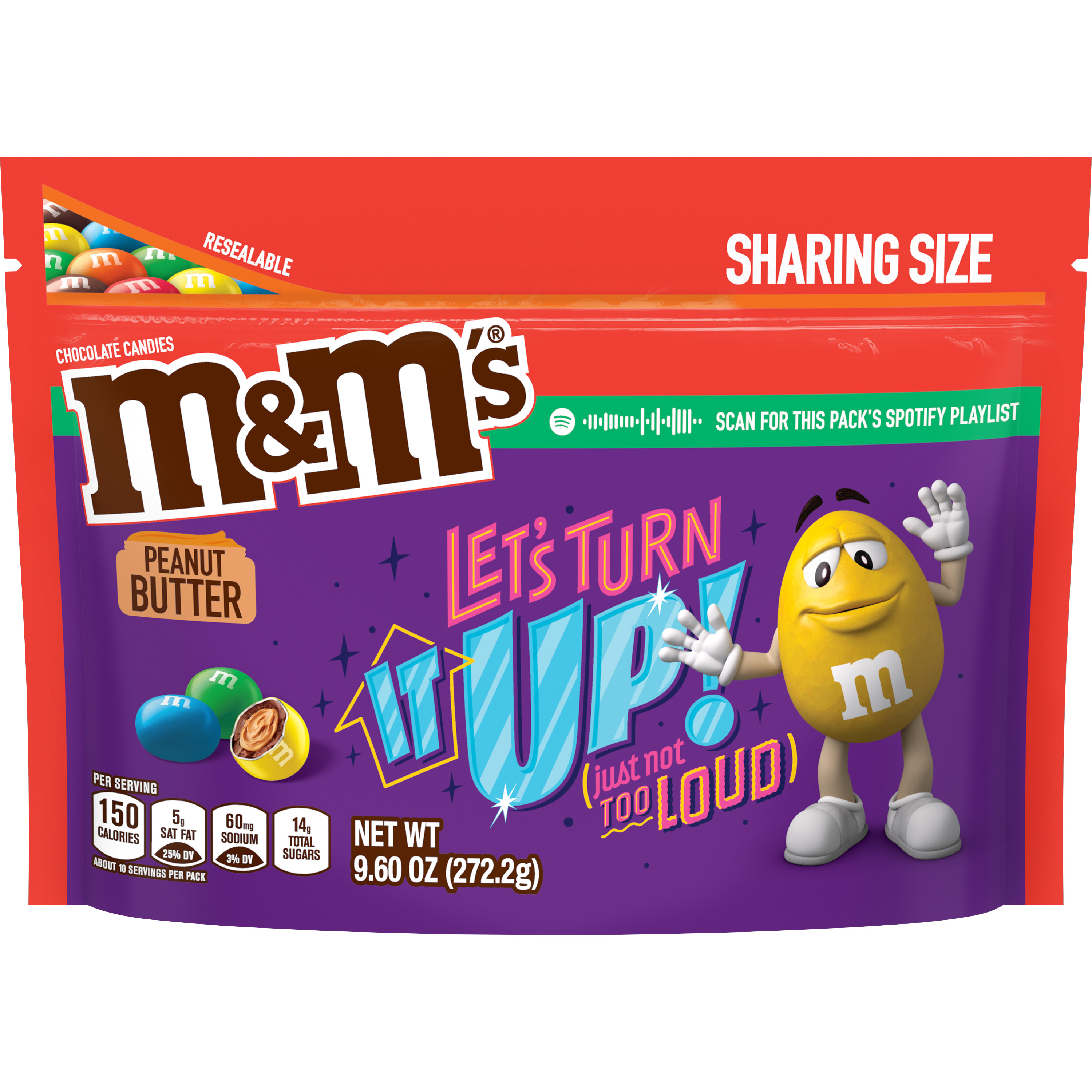 M&M'S Peanut Butter Milk Chocolate Candy, 9.6 Oz Resealable Bag