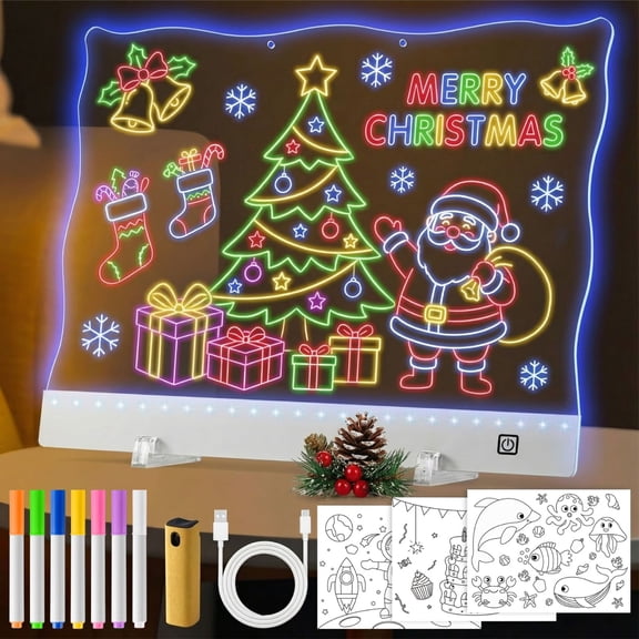 VINTS 15.75"X11.81"Rechargeable LED Note Board,Glow Light Up Drawing Board with 4 Modes & 7 Colors,LED Dry Erase Doodle Board with Stand,7 Markers,3 Tracing Templates,Touch Control for Kids Teen Gift