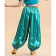 thumbnail image 4 of TiaoBug Kids Girls Satin Belly Dance Bloomers Elastic Waistband Harem Pants B Peacock Blue 11-12, 4 of 6