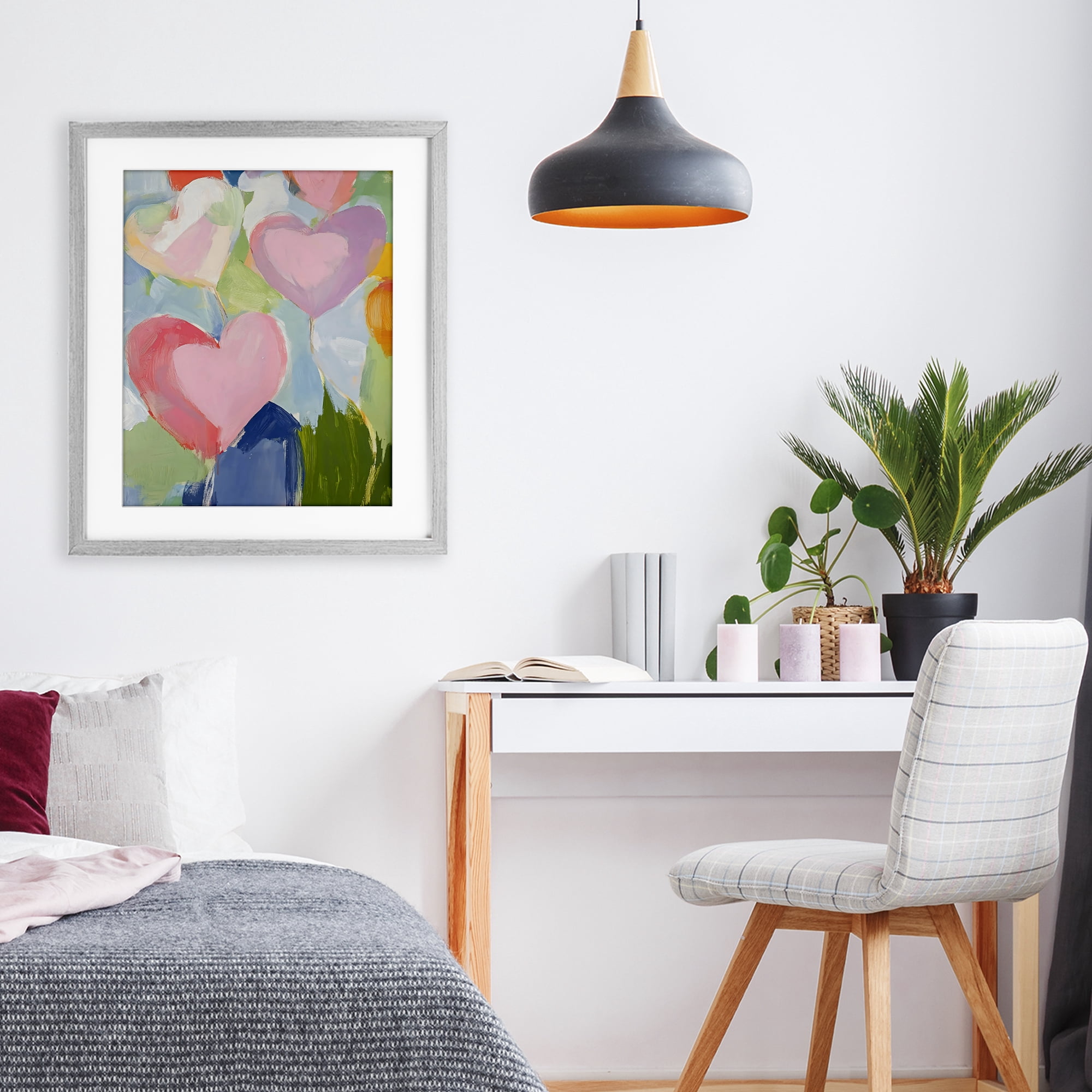 Stupell Industries Pink Hearts Abstraction Gray Framed Print Under Glass, design by The Prints Vibe