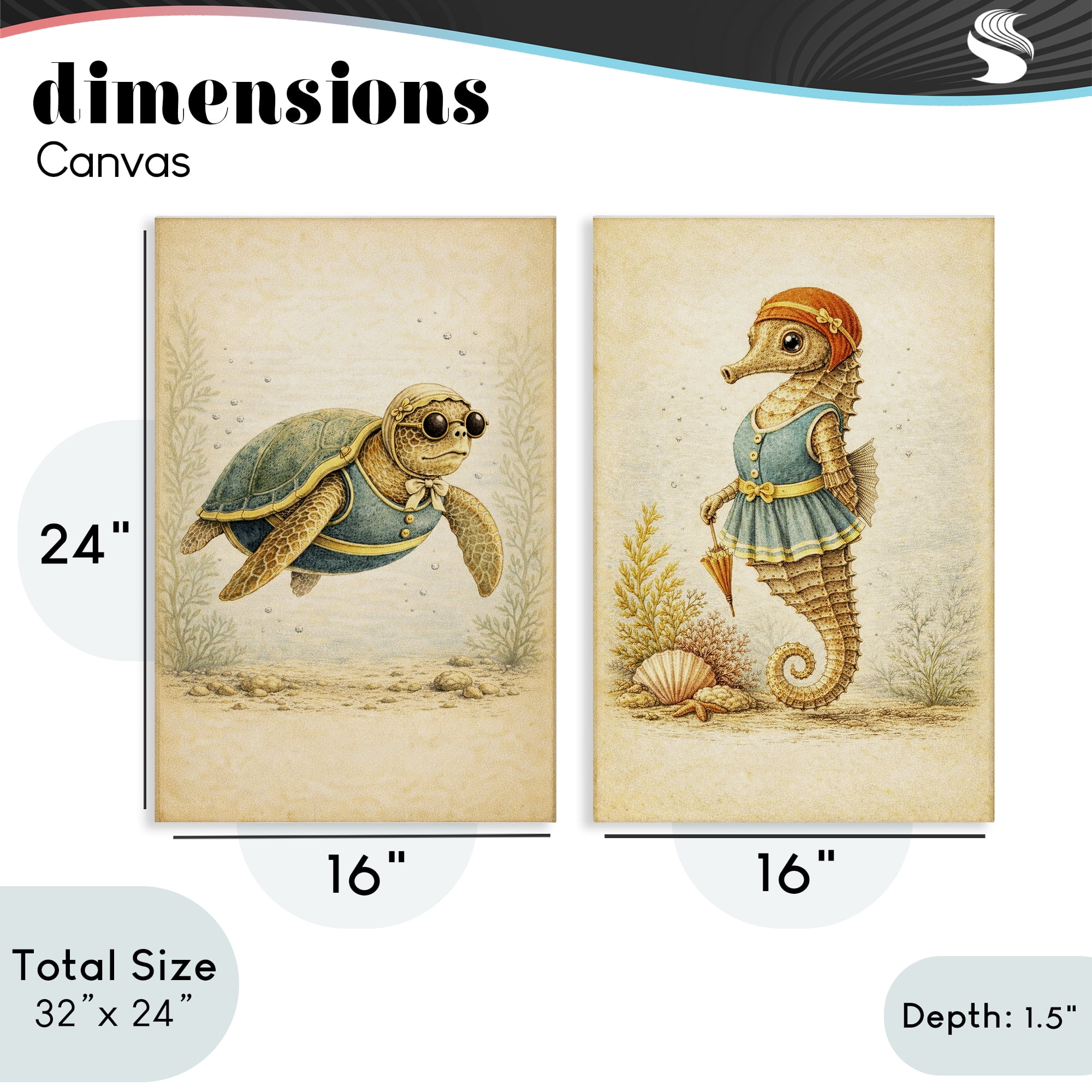 Stupell Industries Vintage Maritime Bathing Animals 2 Piece Canvas Wall Art Set, design by Grotto Studios