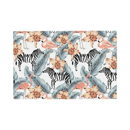 

Table Placemats Set of 4 - zebra flamingo orchid palm leaves 12x18 In Faux Linen Double Heat Resistant Place Mats Cloth Indoor/Outdoor Placemats Washable Table Mats for Dining Kitchen Party