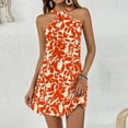 thumbnail image 6 of Women's Summer Dress Criss Cross Halter Dress Mini Beach Dress Tropical Leaf Printed Dress Vermilion S, 6 of 6