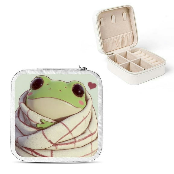 ZFLMY Frog Blanket Cute Jewelry Box for Necklaces Rings Earrings White