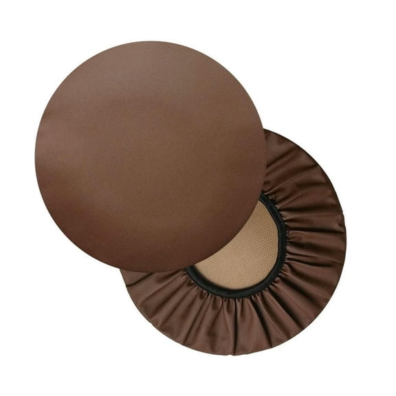 KALAKALA 2PC 16in Round Bar Stool Cover Watedrproof Faux Leather Stool Slipcover Anti-Slip Round Seat Cover Black