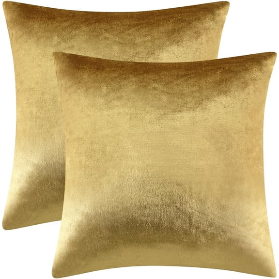Gold Velvet Decorative Throw Pillow Covers,18x18 Pillow Covers for Couch Sofa Bed 2 Pack Soft Cushion Covers
