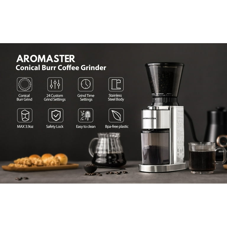 Anti-static Conical Burr Coffee Grinder With 24 Grind Settings