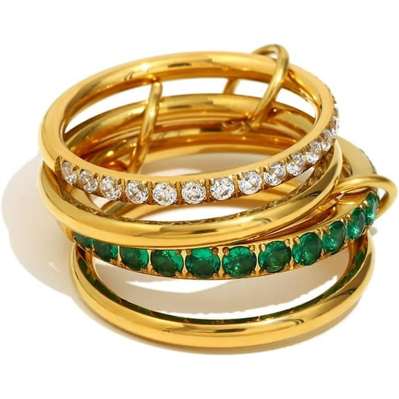 Gold Stackable Rings for Women 14K Gold Plated Elegant Interlocked Cubic Zirconia Ring Gold Plated Multi Ring Mixed Stack Ring Set Non Tarnish Personalized Jewelry Perfect for Everyday Wear