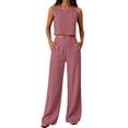 thumbnail image 2 of Mifsaly 2 Piece Linen Sets for Women Summer Casual Vacation Beach Matching Outfits Crop Tank Top and High Waisted Wide Leg Pants with Pockets Hot Pink,M, 2 of 7
