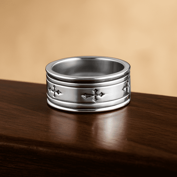 Holy Cross Meditation Spinning Ring Fidget Band in 925 Sterling Silver Jewelry for Unisex & Adult