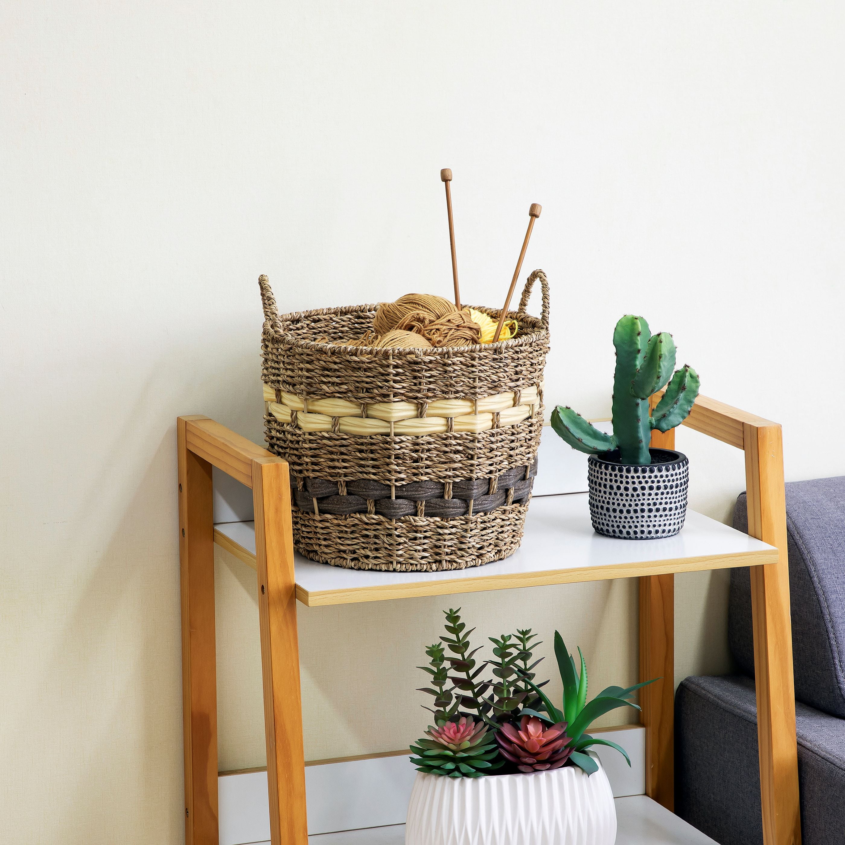 Homezone Brown and Yellow Handwoven Seagrass Basket