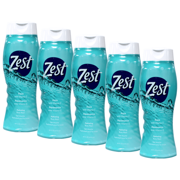 Zest Hydrating Body Wash Shower Gel Aqua Scent with Vitamin E 18 fl oz Pack of 5