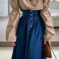 thumbnail image 7 of QHFBli Womens High Waist Long Denim Skirt Button Down Swing A-Line Jean Maxi Skirt with Pockets, 7 of 7