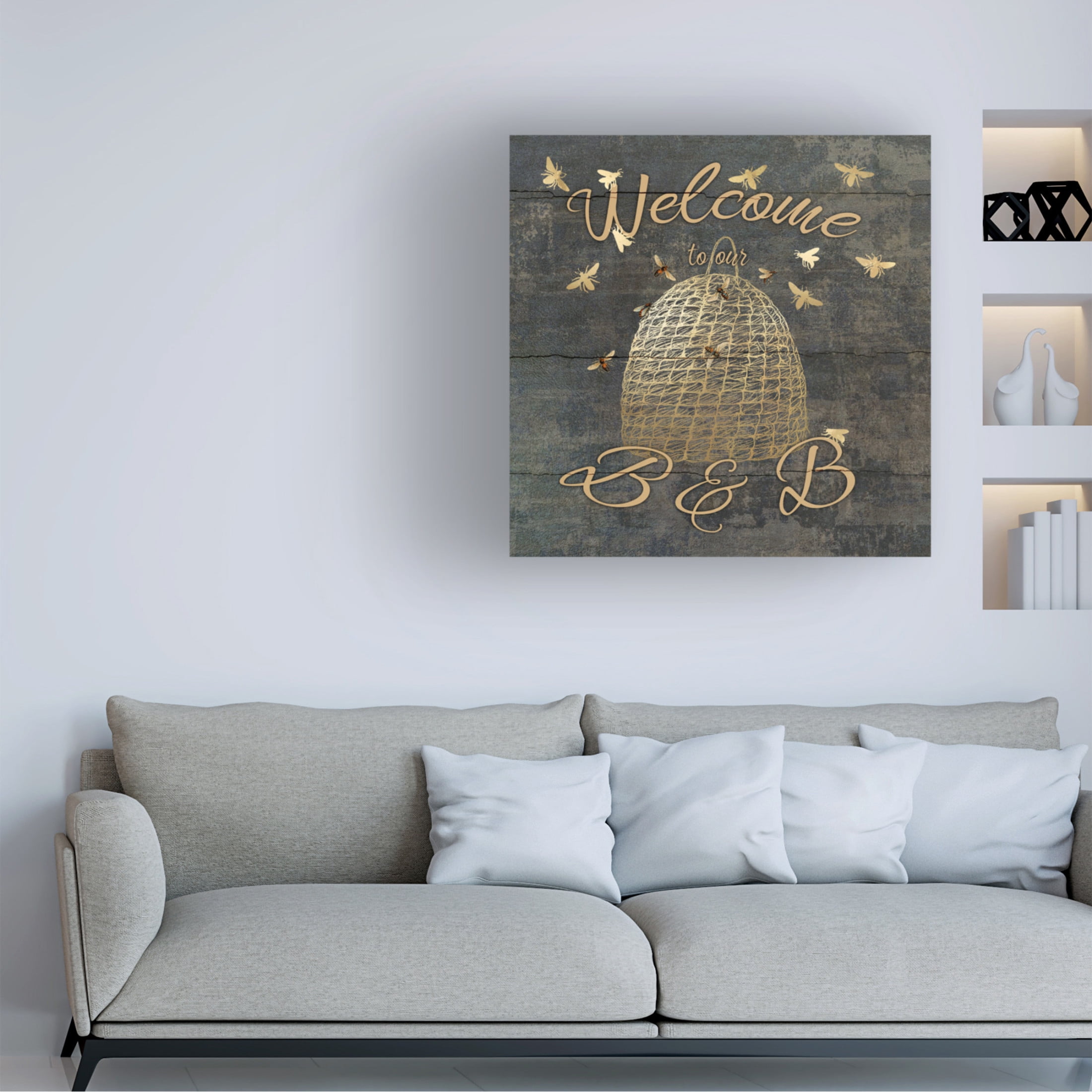 Canvas Wall Art - Cora Niele 'Welcome to our B and B' Wall Art for Living Room, Bedroom, or Office Décor by Trademark Fine Art - 24 x 24 Inches