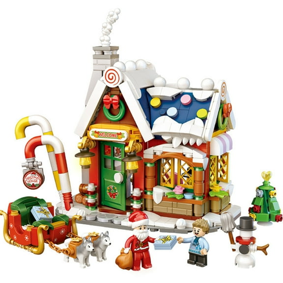 Christmas Decorations House Toys Building Kit,Xmas Tree/Sled/Snowman in/Outdoor Christmas City House Building Block Gift for Kids 6 