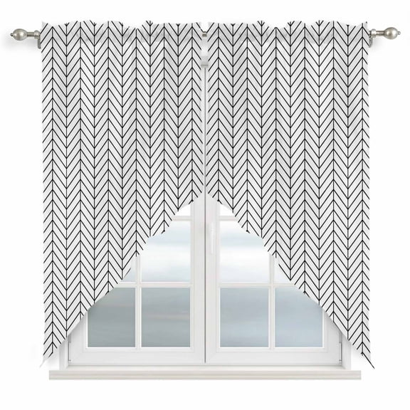 White Geometric Swag Valances for Windows, Kitchen Curtains 36 Inch Length 2 Panels Set, Modern Minimalism Black Striped Lines Short Curtains for Small Windows Rod Pocket Cafe Curtains Drapes 28"x36"