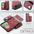 thumbnail image 6 of for iPhone 16e Wallet Case, Minimalist Luxury PU Leather Magnetic Detachable Credit Card Holder, 2 in 1 Zipper ID Cash Slot, Magnetic Closure Kickstand Folio Flip Slim Cover,Red, 6 of 7