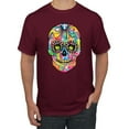 thumbnail image 1 of Wild Bobby Dean Russo Colorful Sugar Skull Streetwear Men Graphic Tee, Maroon, 3X-Large, 1 of 5