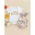 thumbnail image 2 of Bagilaanoe 3pcs Newborn Baby Boy Girl Short Pants Set Short Sleeve Pumpkin/Letter Print Romper Tops + Shorts + Headband 3M 6M 12M 18M Infant Casual Outfits, 2 of 8