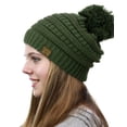 thumbnail image 3 of NYFASHION101 Unisex Multicolor Warm Cable Knit Slouch Pom Pom Beanie Cap - 2 Tone Olive, 3 of 4