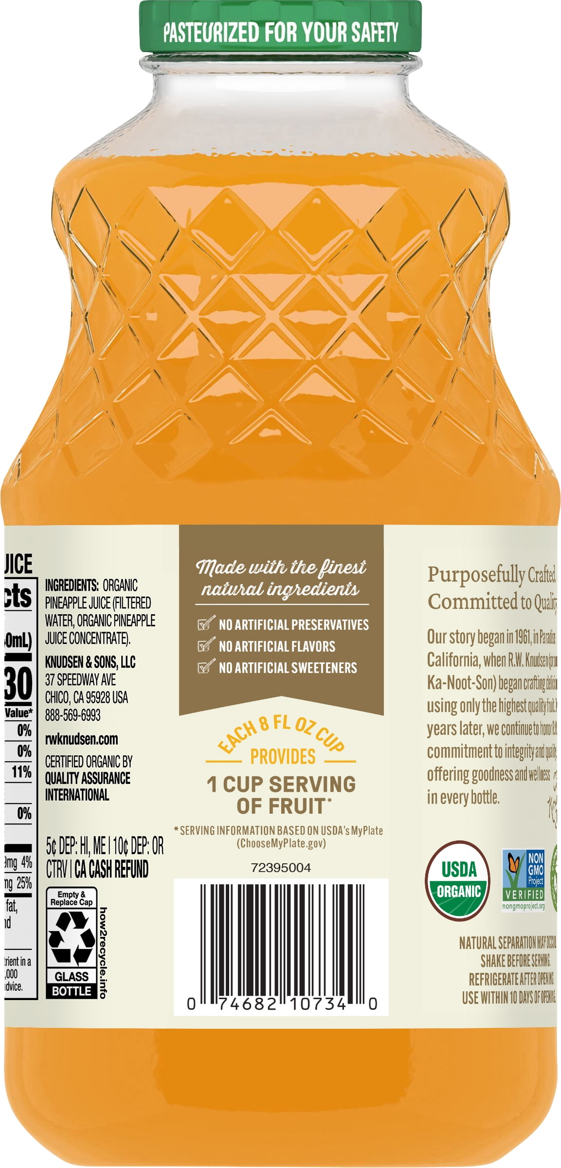 (3 pack) R.W. Knudsen Family Organic Juice Pineapple, 32.0 FL OZ