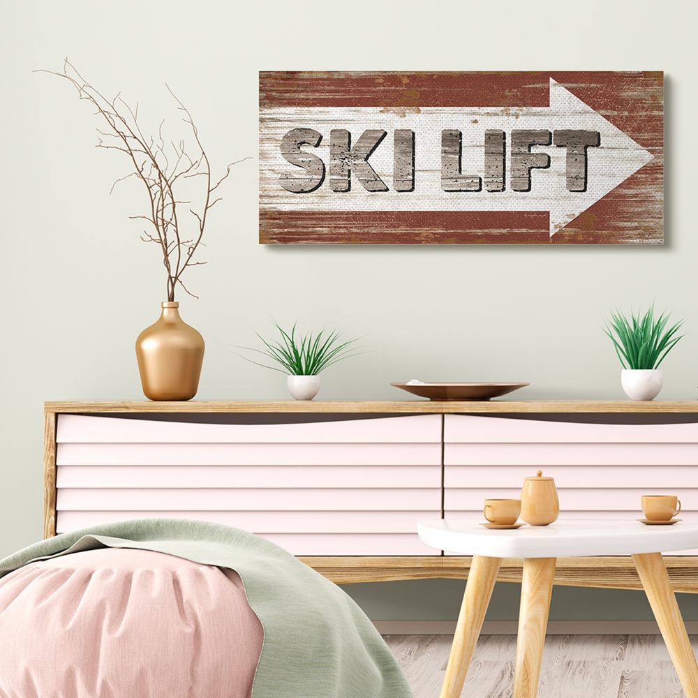 Stupell Industries Rustic Distressed Ski Lift Directional Sign Brown White Designed by Jennifer Pugh
