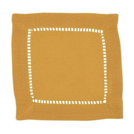 

SARO 6 in. Square Classic Hemstitch Border Cocktail Napkin Mustard - Set of 12
