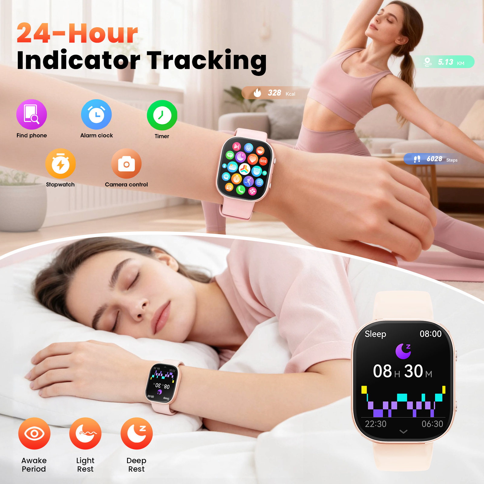 Minsxk 1.88" Smart Watch Fitness Tracker Pink photo 5