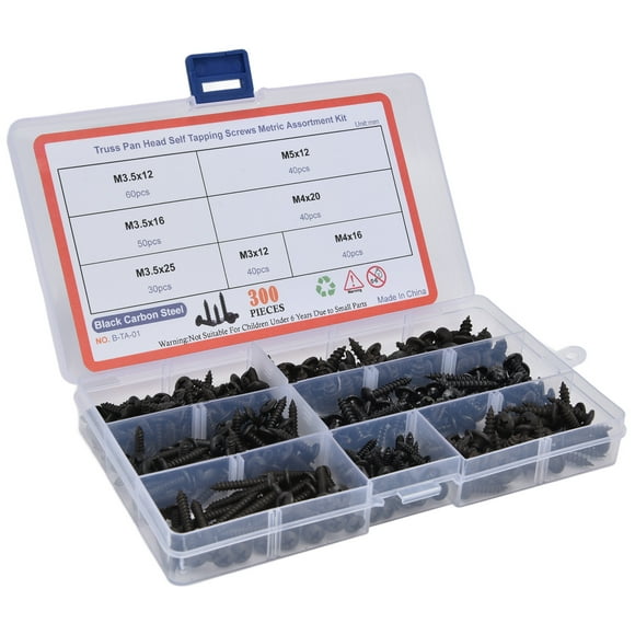 Carbon Steel Screw Kit, Truss Head Tapping Screws 300Pcs Standard Sizes High Hardness Clear Thread For Machinery Repair
