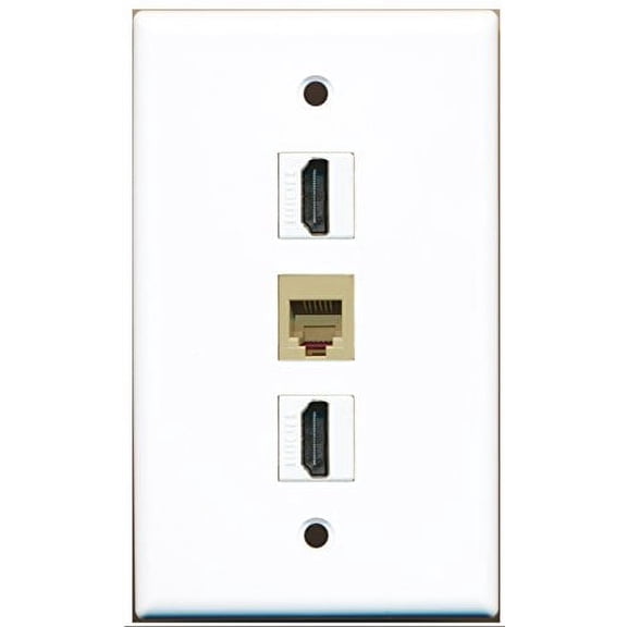 RiteAV - 2 Port HDMI and 1 Port Phone RJ11 RJ12 Beige Wall Plate