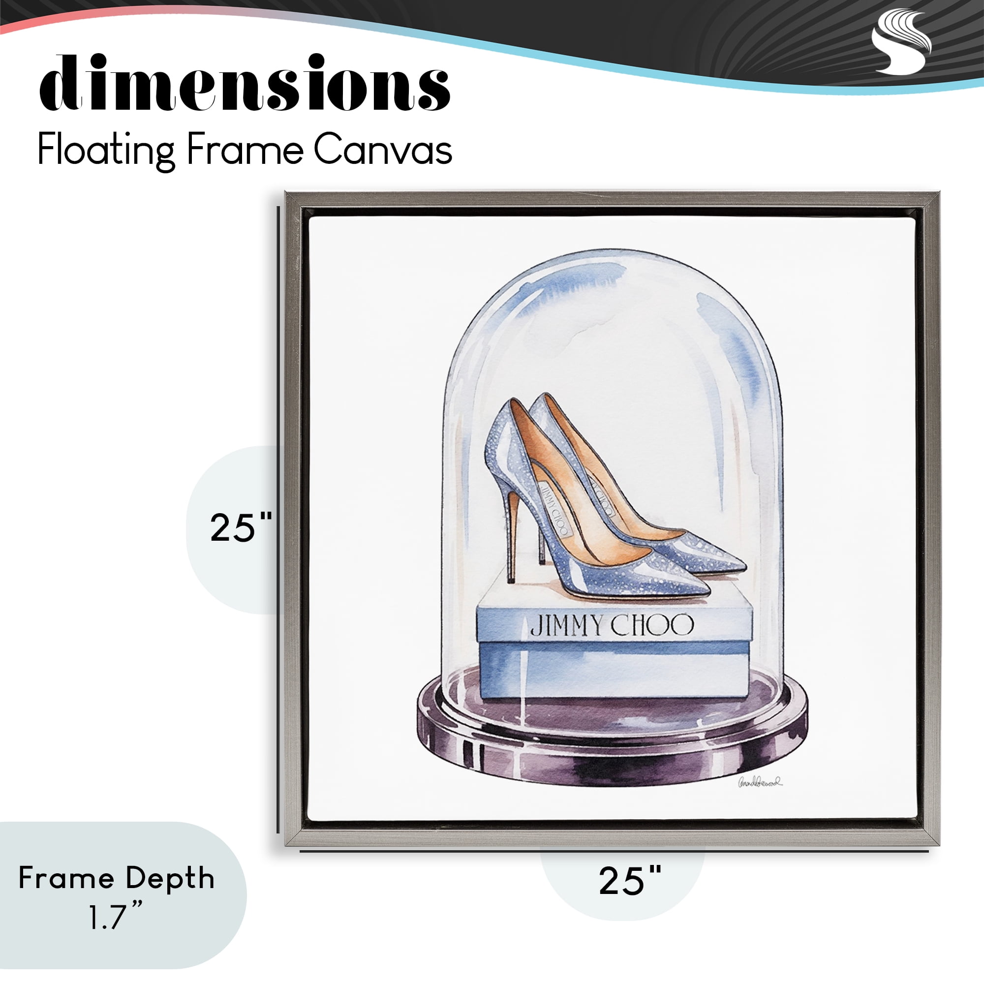 Stupell Industries Elegant Shoes in Bell Jar Gray Framed Floater Canvas Wall Art, design by Amanda Greenwood