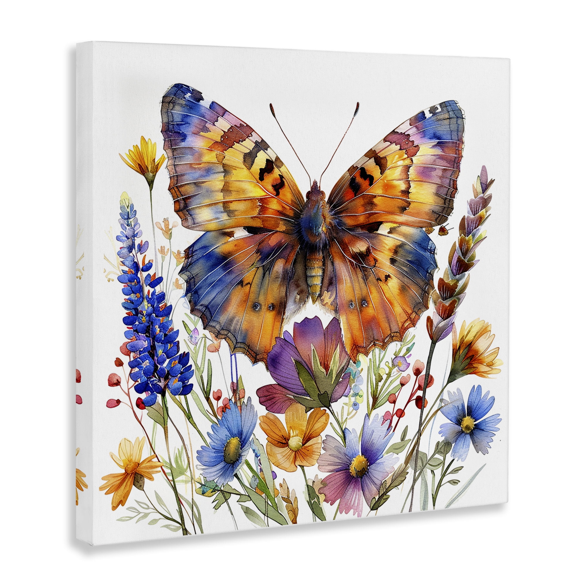 Stupell Industries Orange & Blue Butterfly Insects Painting Wrapped Canvas Art Print Wall Art, 24 x 24