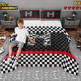 thumbnail image 2 of Erosebridal Racing Flag Full Size Comforter Sets for Kids Boys, Monogrammed H Bedding Sets, Black Reversible 3-Piece, 1 Comforter and 2 Pillowcases, 2 of 6